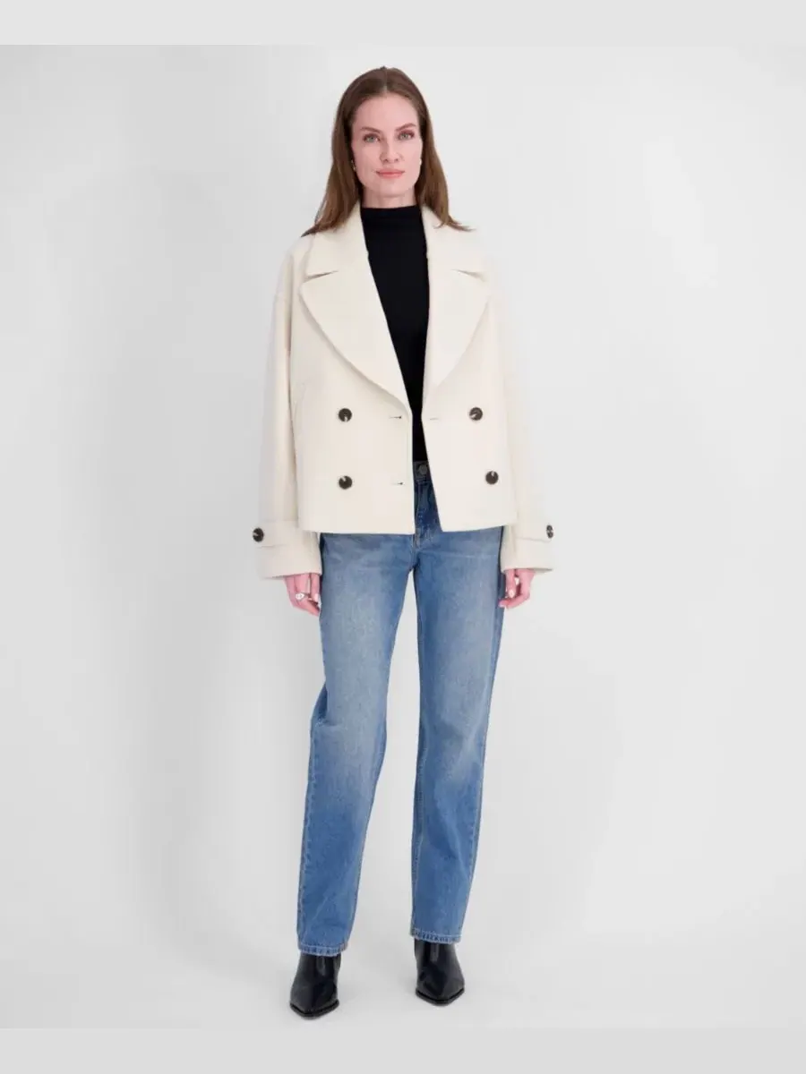 Укороченное пальто с двубортной застежкой и лацканами Off White Tahari — изображение 6 из 8, белый