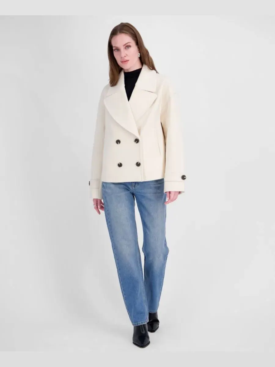 Укороченное пальто с двубортной застежкой и лацканами Off White Tahari — изображение 7 из 8, белый