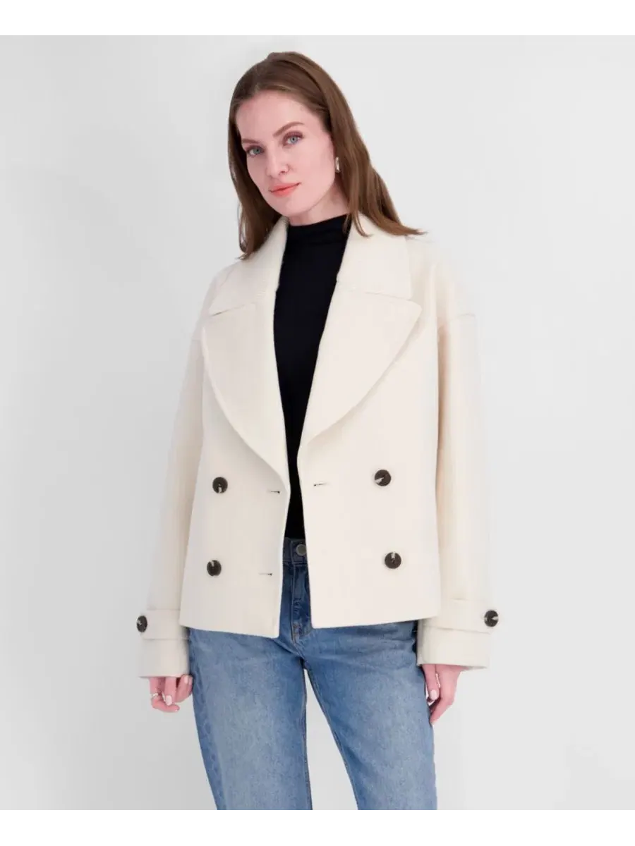Укороченное пальто с двубортной застежкой и лацканами Off White Tahari — изображение 8 из 8, белый