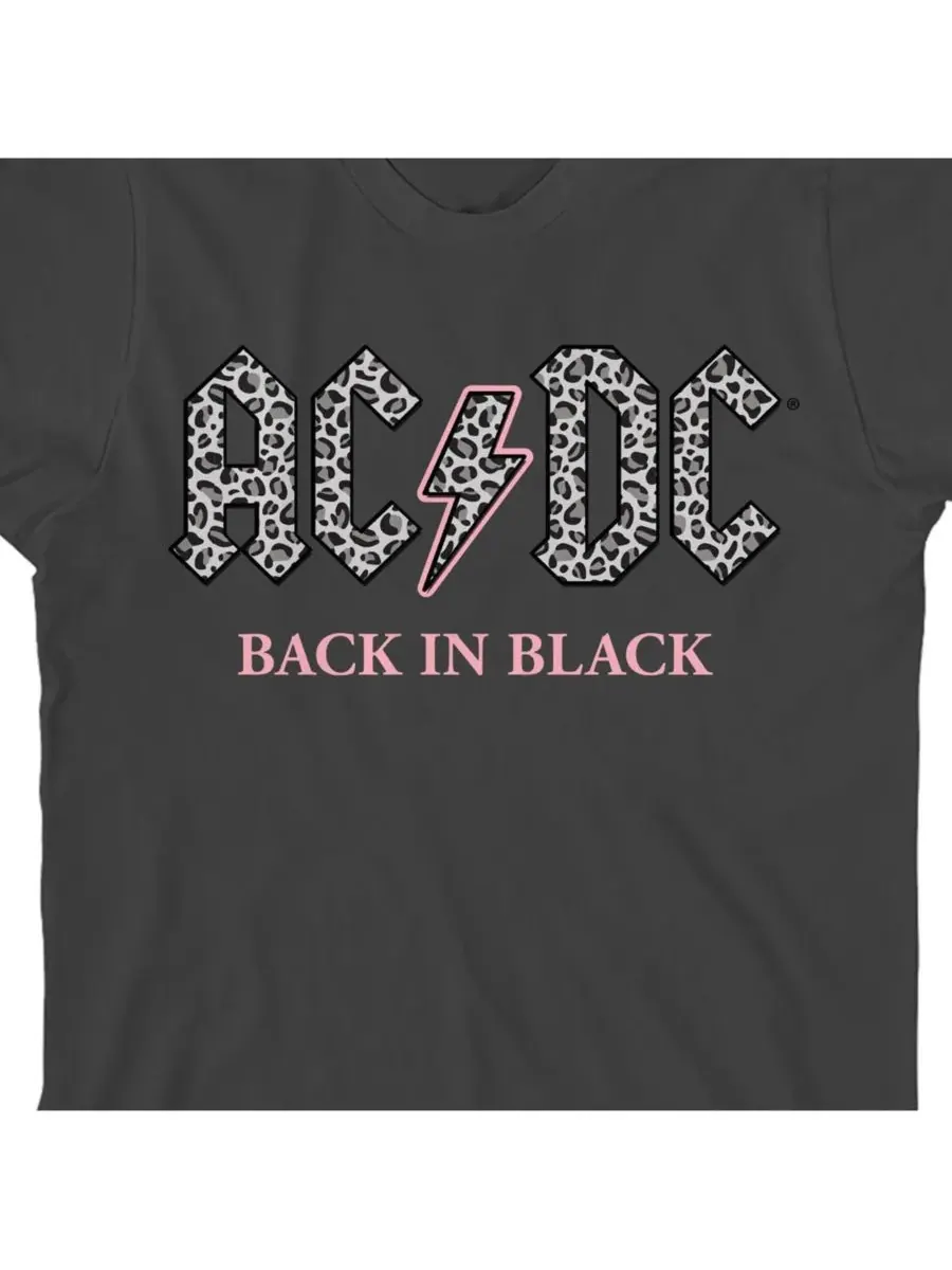 AC/DC Girls Back In Black Gray Leopard Print Logo Crew Short Sleeve Black — изображение 2 из 3, темно-серый