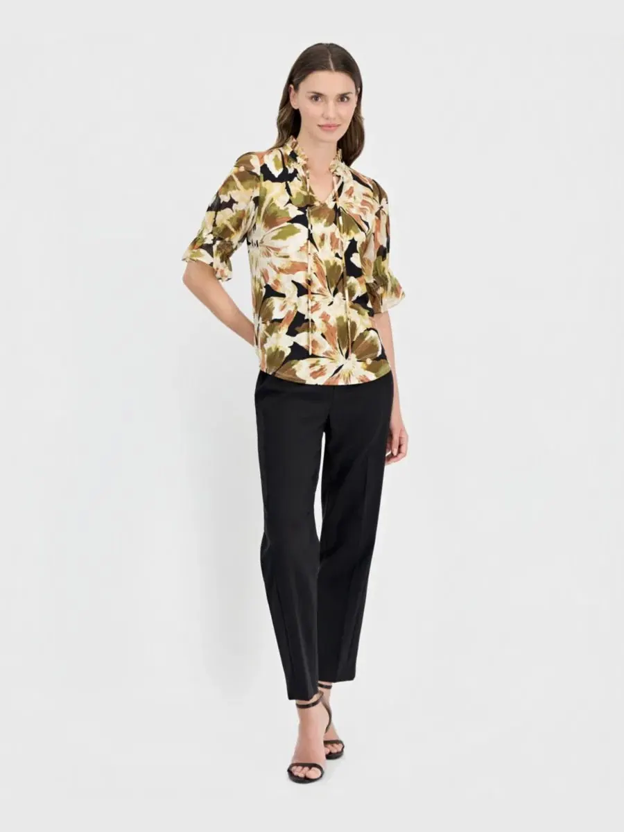 Блуза с принтом, 3/4 рукав, модель Tie-Front Anne Klein — изображение 2 из 4, черный мульти