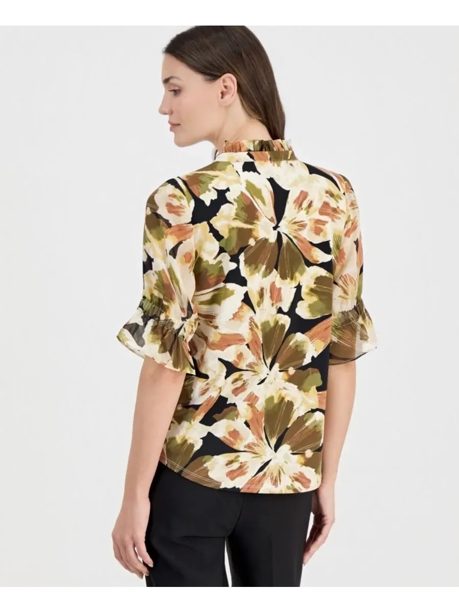 Блуза с принтом, 3/4 рукав, модель Tie-Front Anne Klein — изображение 4 из 4, черный мульти