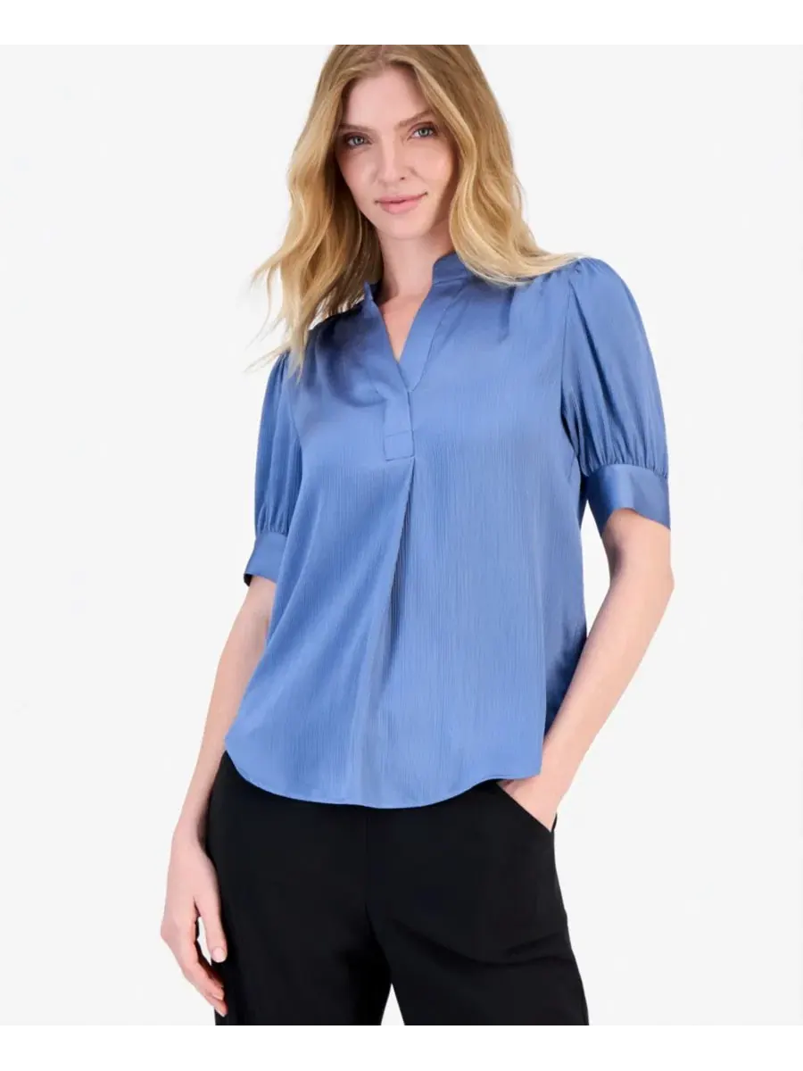 Блуза Anne Klein с коротким рукавом-фонарик — изображение 1 из 4, синий