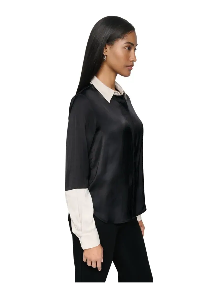 Блуза с длинным рукавом, цветблок, Park DKNY — изображение 4 из 8, черный