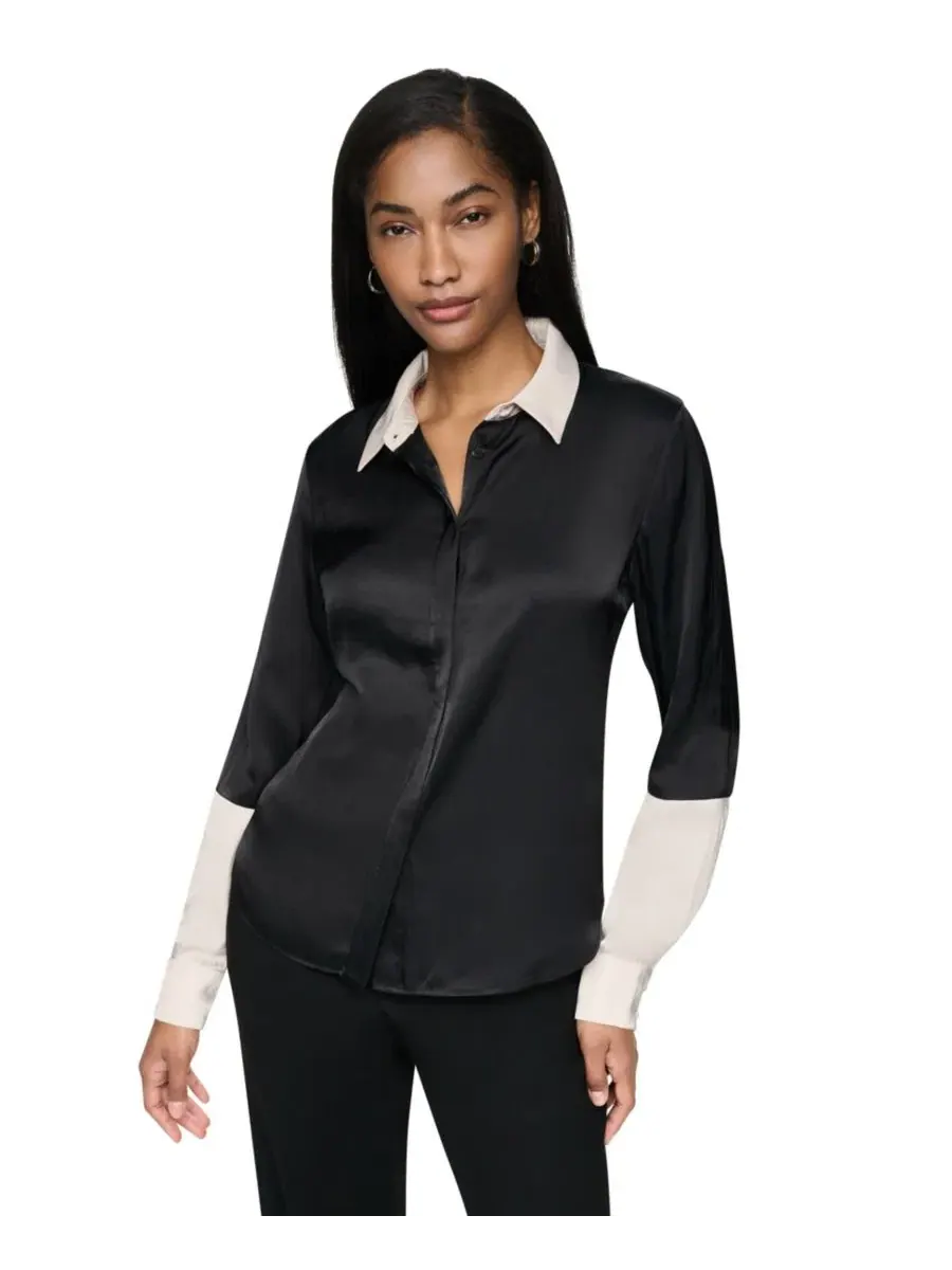 Блуза с длинным рукавом, цветблок, Park DKNY — изображение 5 из 8, черный