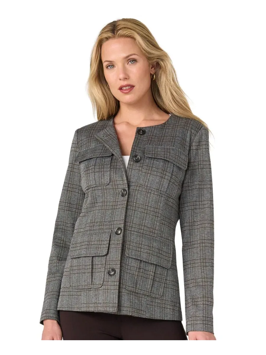 Женская куртка-филд из твида с принтом Herringbone Plaid Liverpool Los Angeles