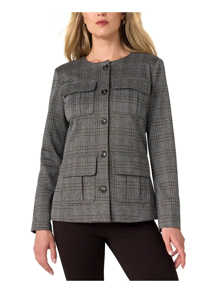 Женская куртка-филд из твида с принтом Herringbone Plaid Liverpool Los Angeles — изображение 2 из 4, черный мульти
