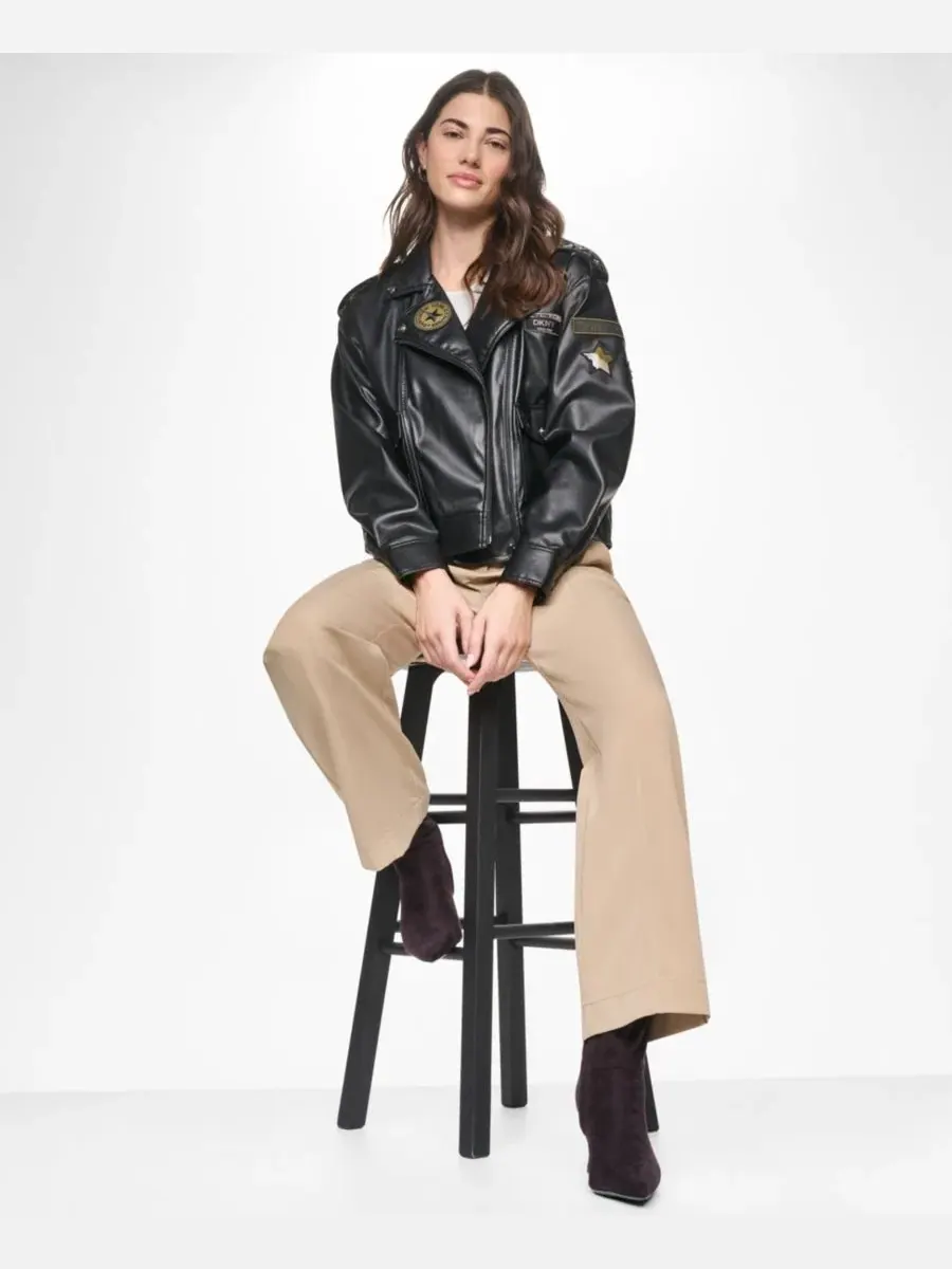 Женская куртка из кожзаменителя с воротником и молнией DKNY — изображение 14 из 14, черный