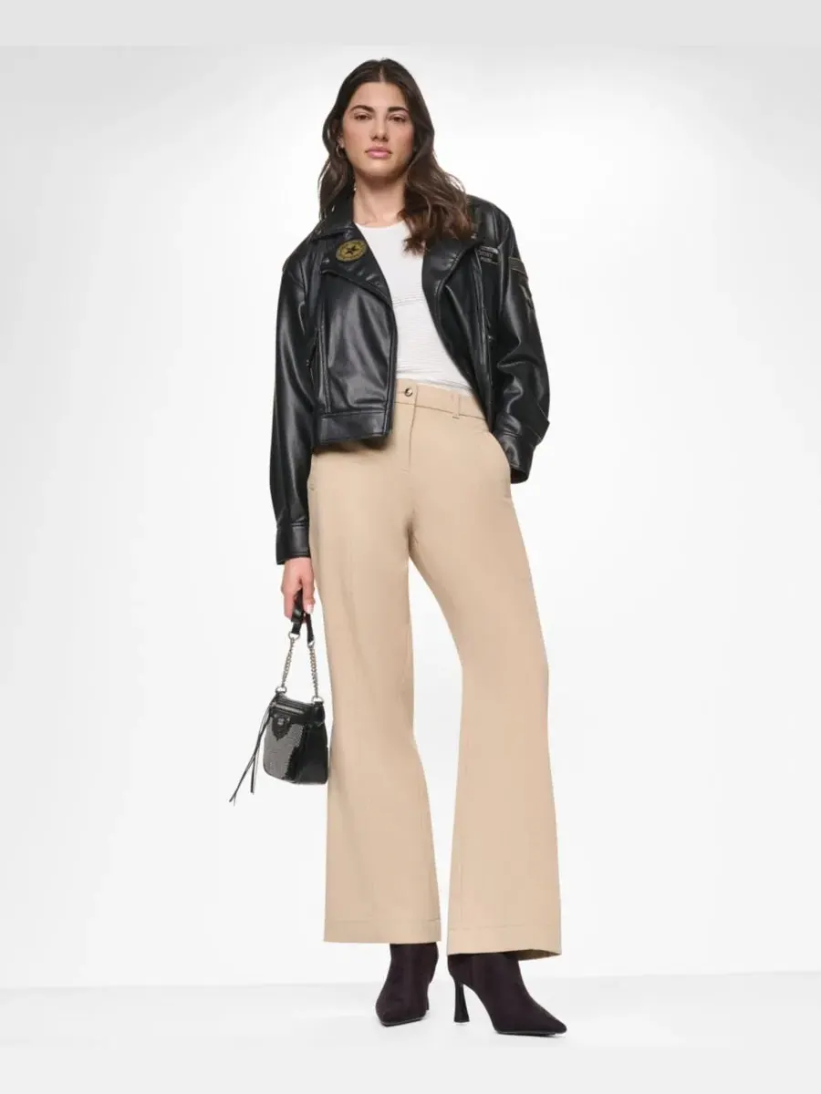 Женская куртка из кожзаменителя с воротником и молнией DKNY — изображение 8 из 14, черный