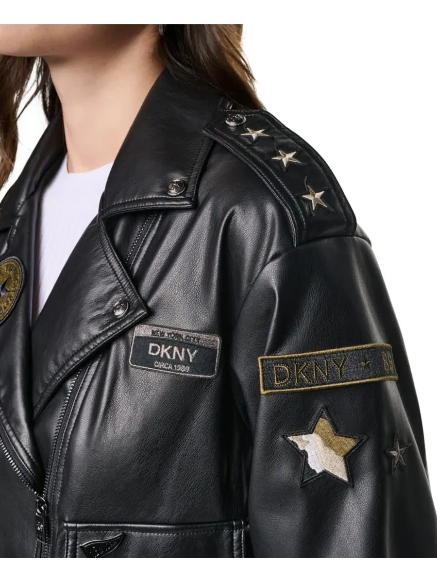 Женская куртка из кожзаменителя с воротником и молнией DKNY — изображение 10 из 14, черный
