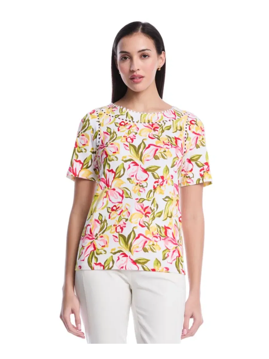 Топ с коротким рукавом Petite Petal Print Short-Sleeve Top Rafaella
