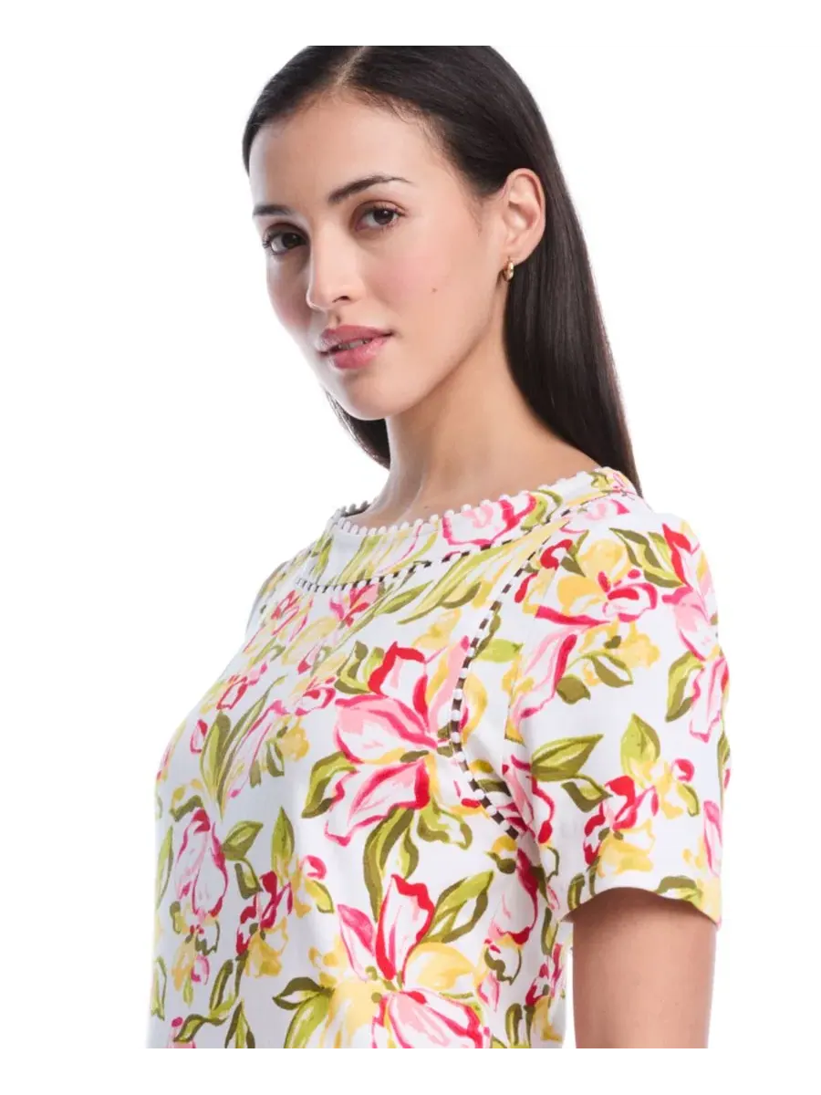 Топ с коротким рукавом Petite Petal Print Short-Sleeve Top Rafaella — изображение 4 из 5, белый