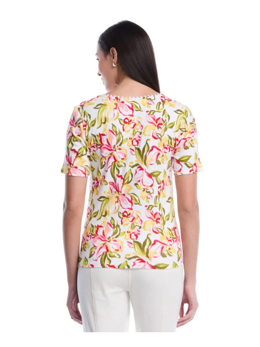 Топ с коротким рукавом Petite Petal Print Short-Sleeve Top Rafaella — изображение 5 из 5, белый