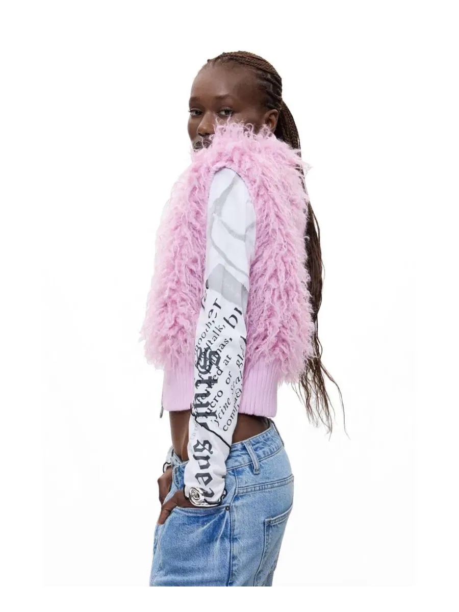 Жилет из искусственного меха с круглым вырезом Desigual — изображение 3 из 3, светлый/розовый
