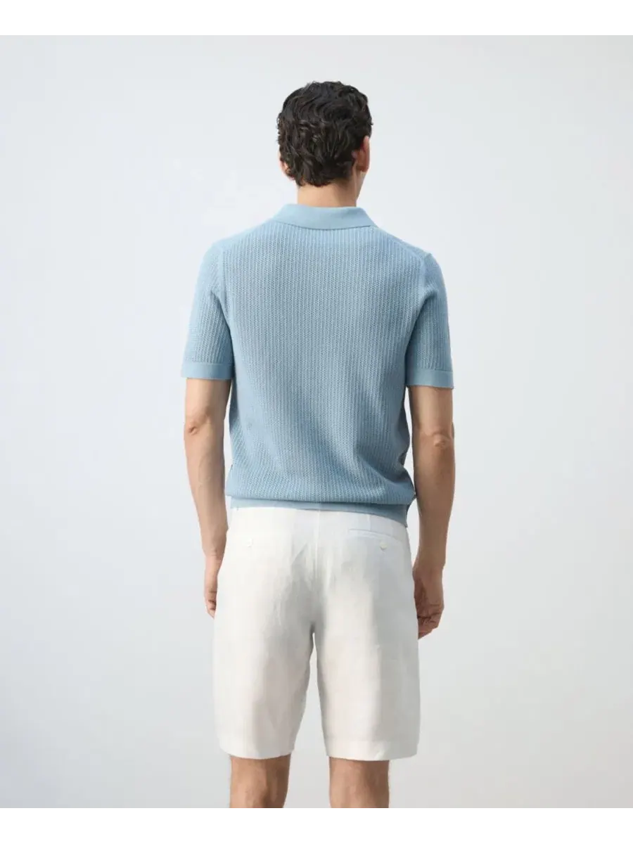 Мужское хлопковое поло с открытой вязкой, модель Cotton Openwork Knit Polo MANGO — изображение 3 из 9, голубой зеленый