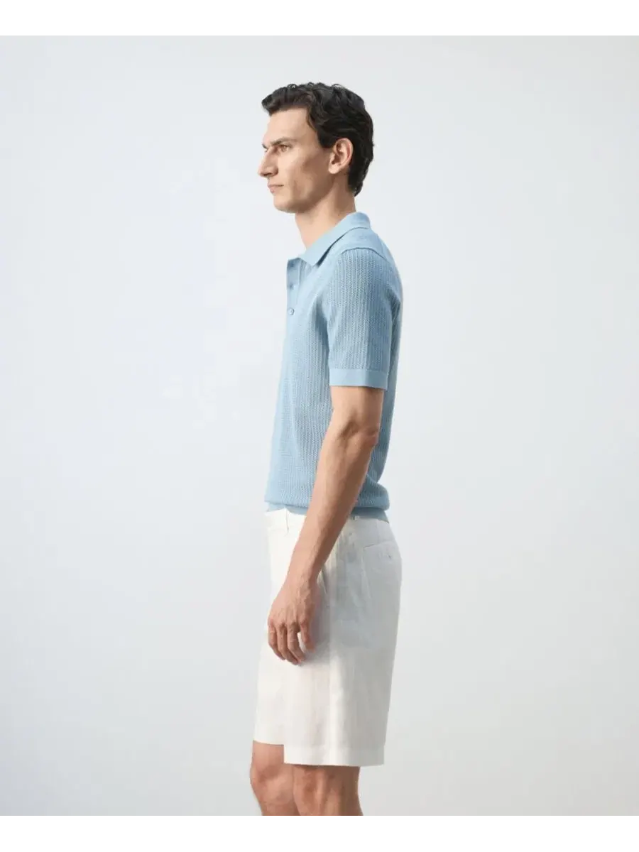 Мужское хлопковое поло с открытой вязкой, модель Cotton Openwork Knit Polo MANGO — изображение 5 из 9, голубой зеленый