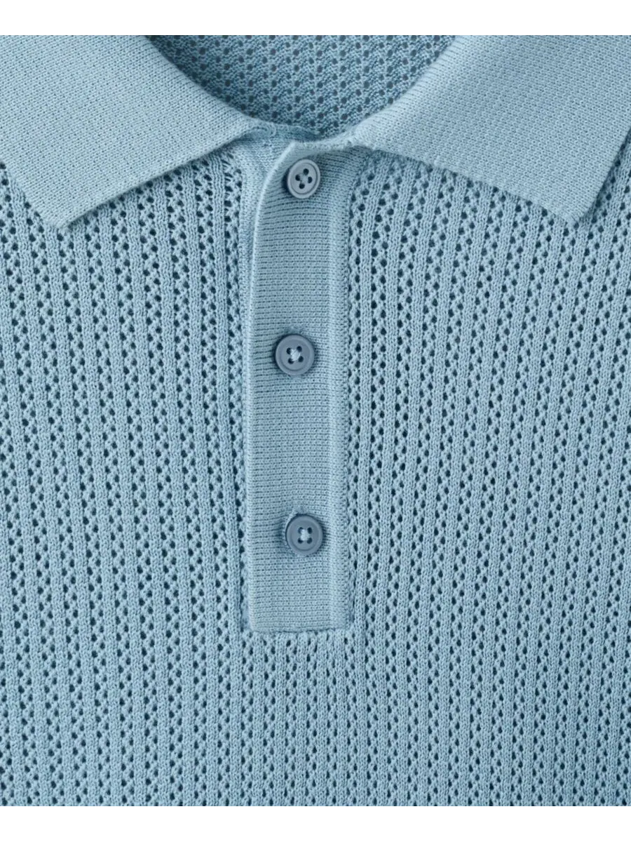 Мужское хлопковое поло с открытой вязкой, модель Cotton Openwork Knit Polo MANGO — изображение 9 из 9, голубой зеленый