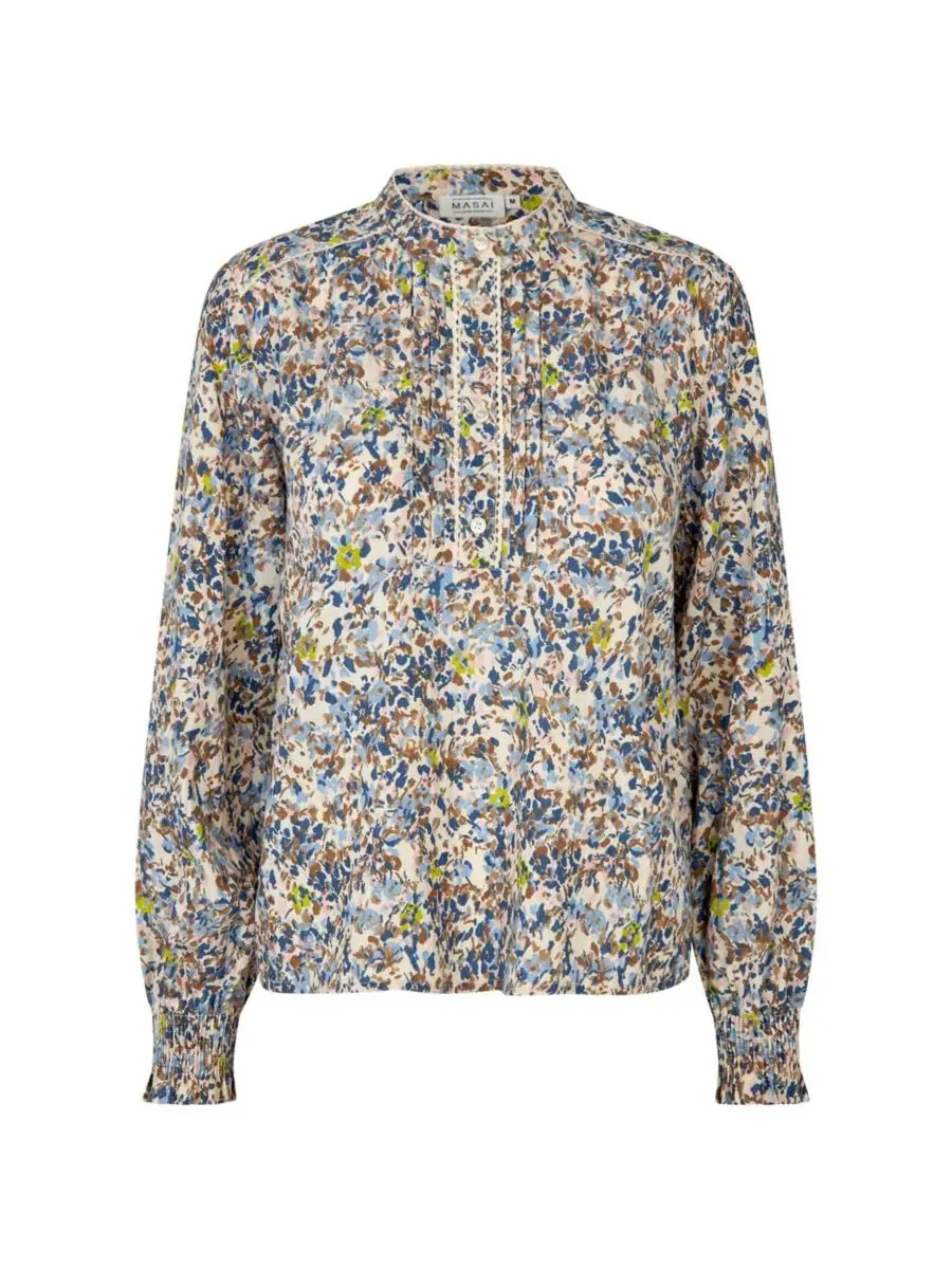 Блуза с воротником-мандарин и длинным рукавом MaDionelle Floral Masai Copenhagen — изображение 5 из 6, синий