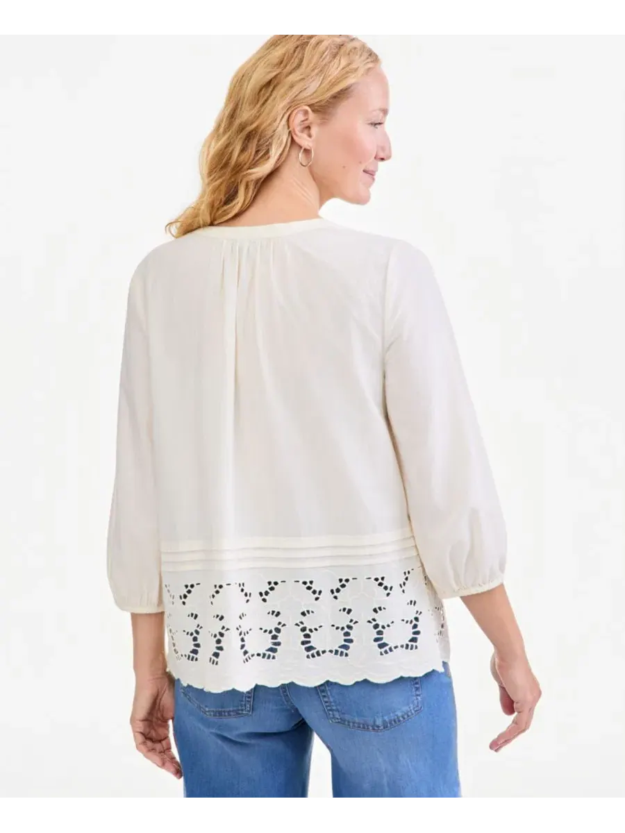 Блуза с вышивкой ажуром и фигурным низом Style & Co — изображение 4 из 4, коричневый