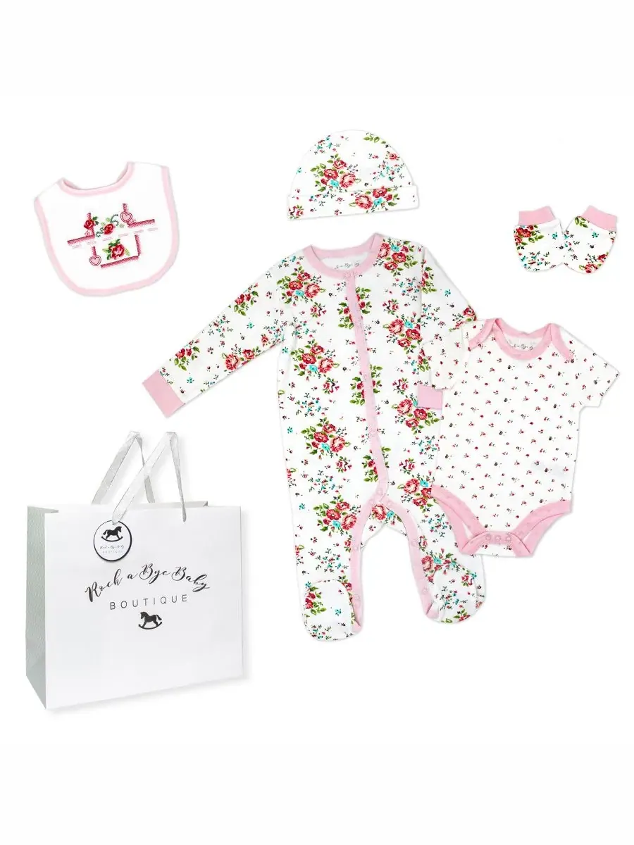 Комплект для новорожденных девочек с цветочным принтом Rock-A-Bye Baby Boutique — розовый