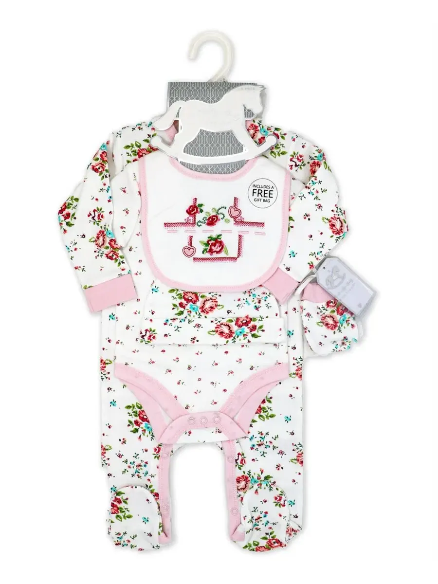 Комплект для новорожденных девочек с цветочным принтом Rock-A-Bye Baby Boutique — изображение 3 из 7, розовый