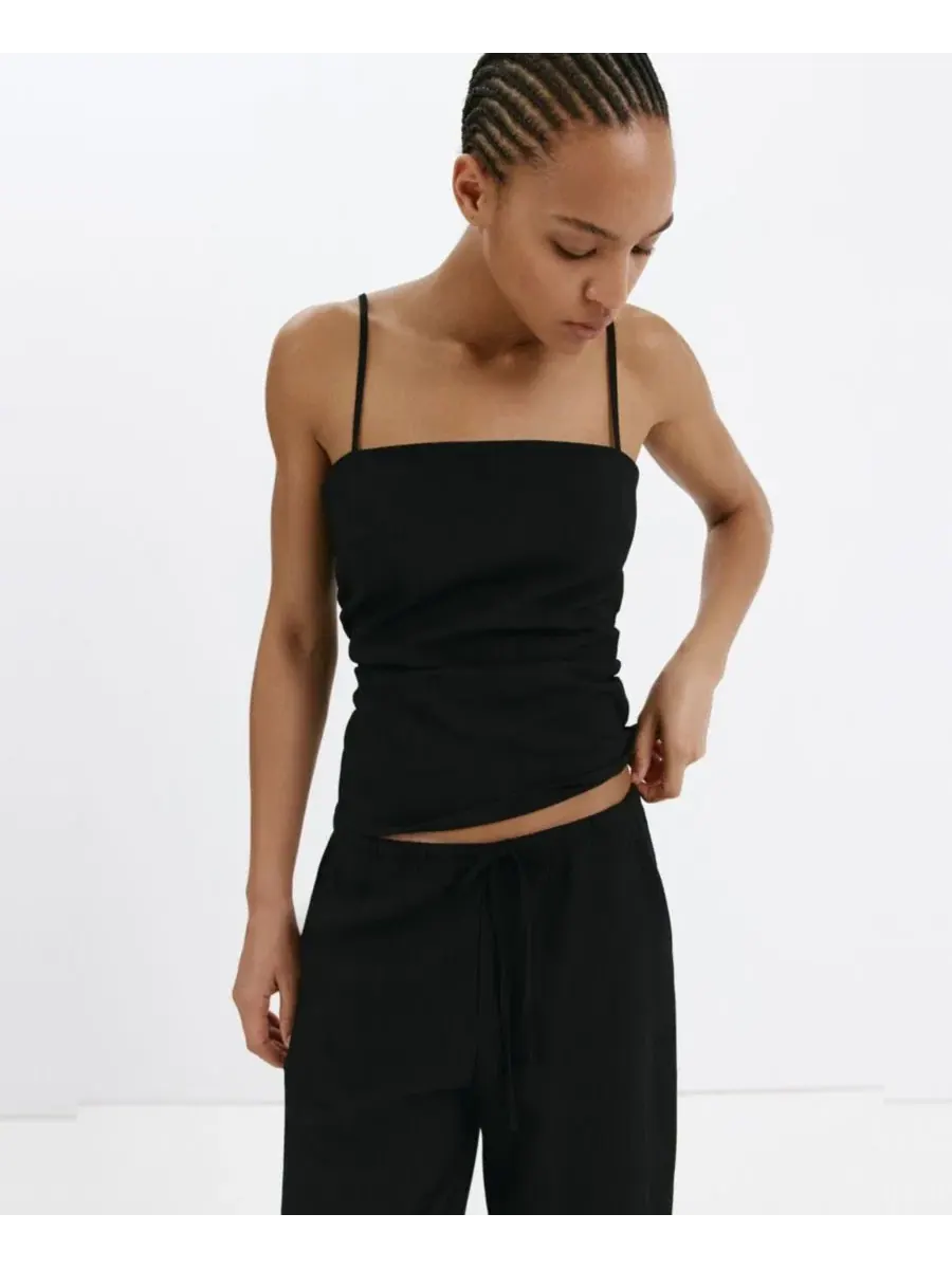 Брюки прямого кроя с регулируемым поясом, модель Straight Mid-Rise MANGO — изображение 5 из 7, черный