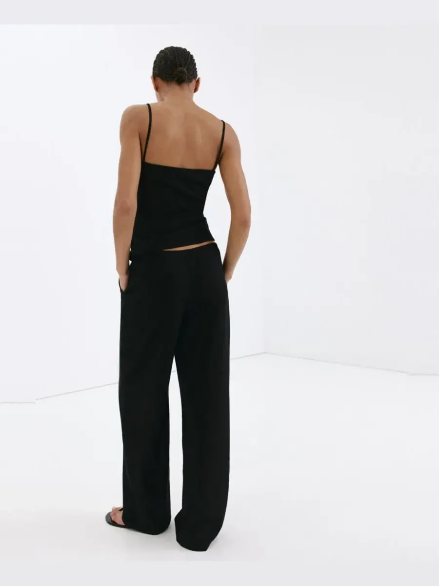 Брюки прямого кроя с регулируемым поясом, модель Straight Mid-Rise MANGO — изображение 6 из 7, черный