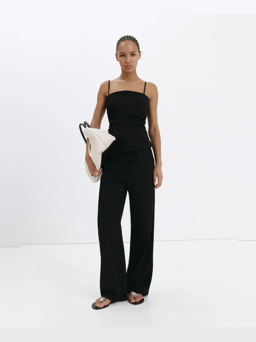 Брюки прямого кроя с регулируемым поясом, модель Straight Mid-Rise MANGO — изображение 7 из 7, черный
