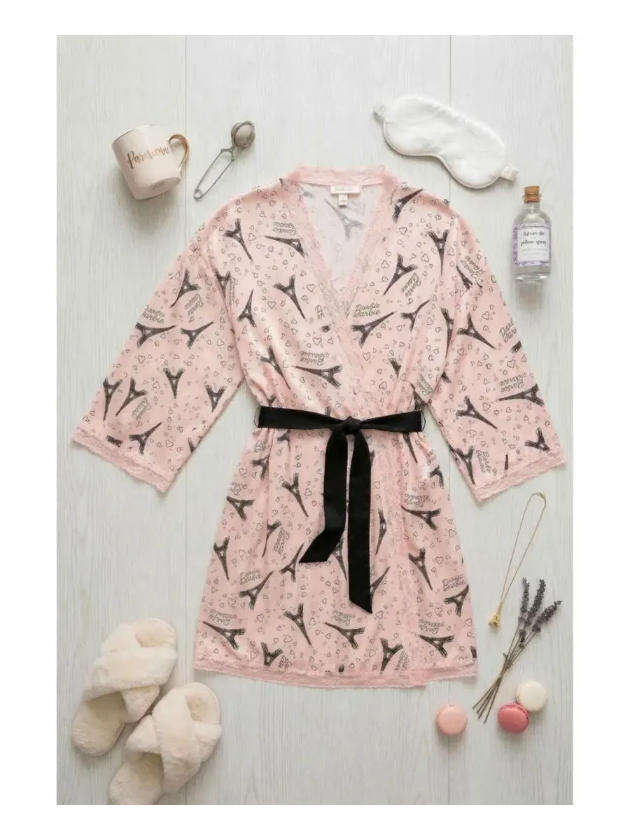 Халат-кимоно с запахом, 3/4 рукав, Yummy Jersey Studio Badgley Mischka — изображение 4 из 5, розовый