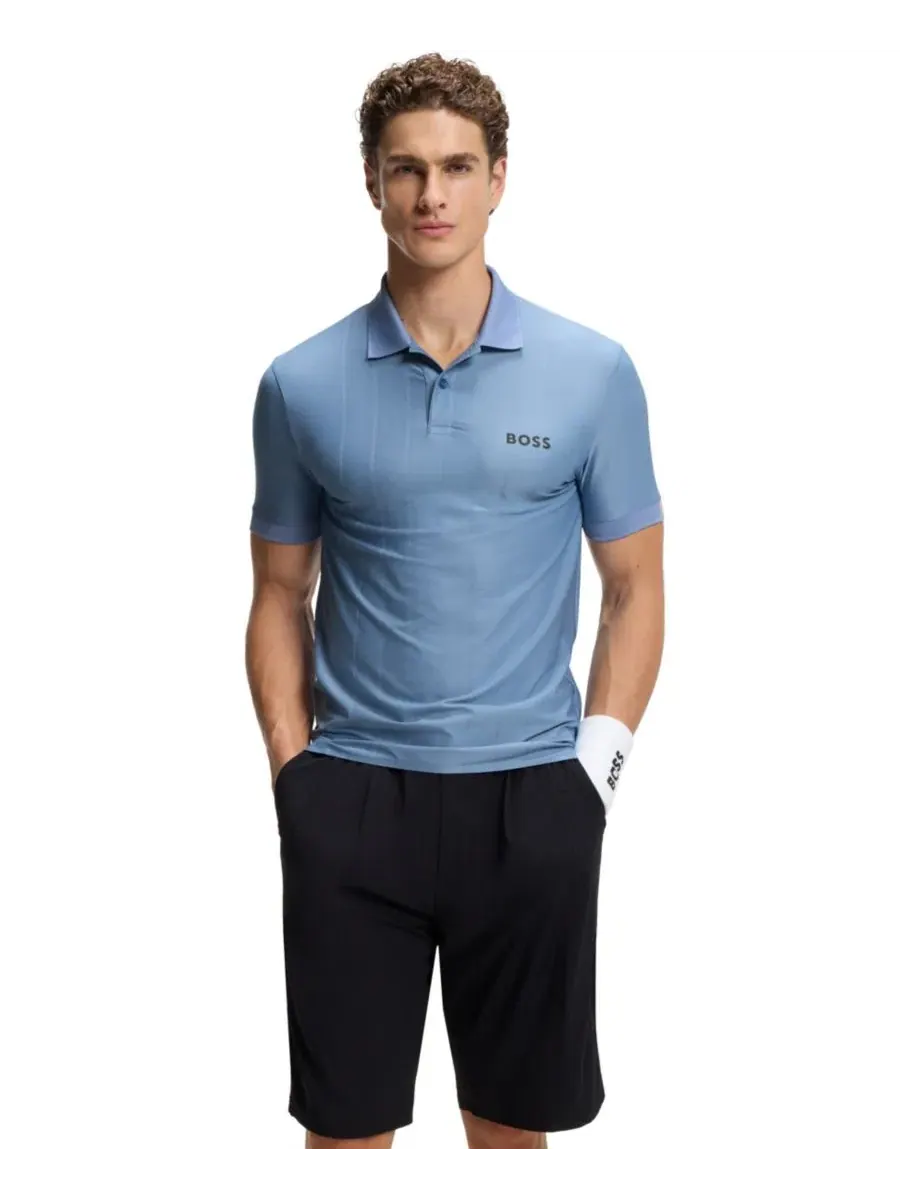 Поло с коротким рукавом из стрейч-джерси с принтом BOSS Men's Four-Way Stretch Stripe-Jersey
