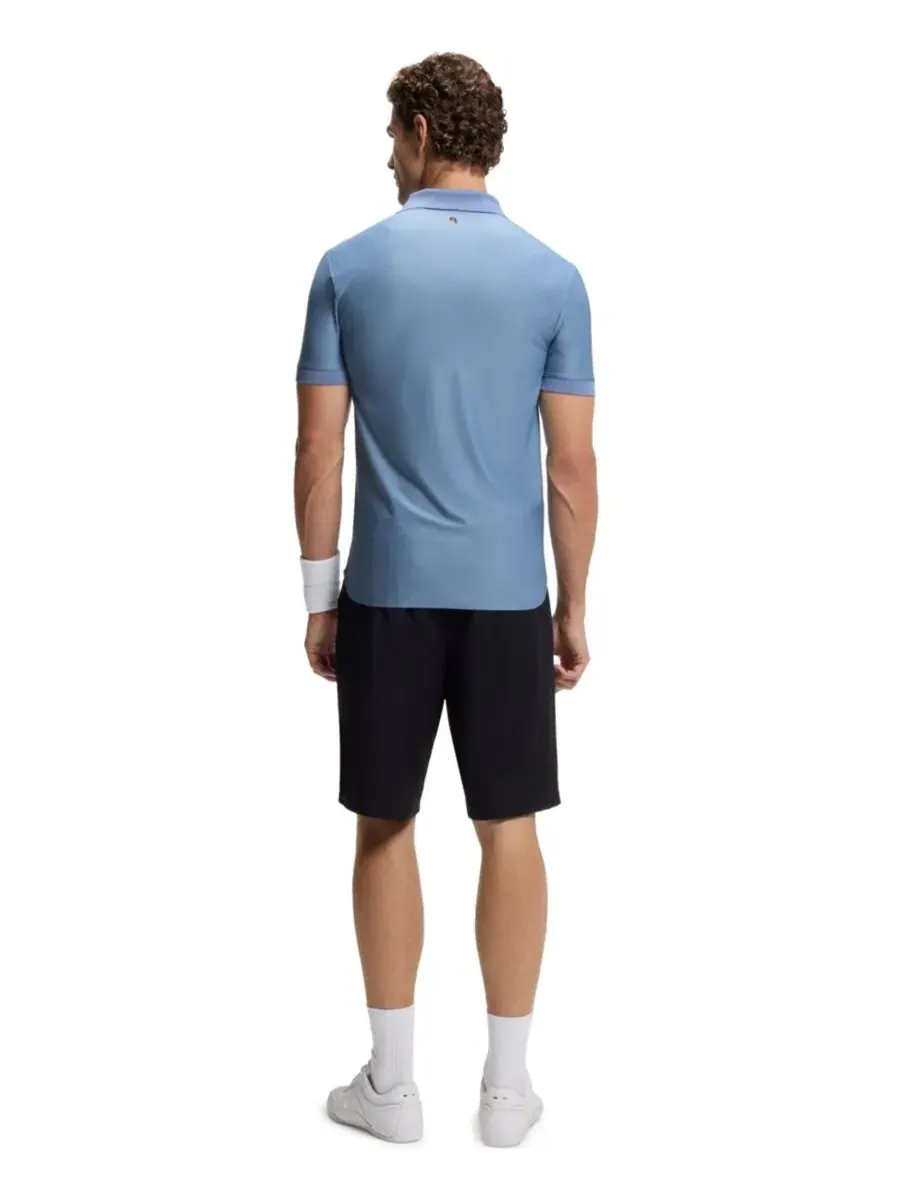 Поло с коротким рукавом из стрейч-джерси с принтом BOSS Men's Four-Way Stretch Stripe-Jersey — изображение 3 из 5, синий