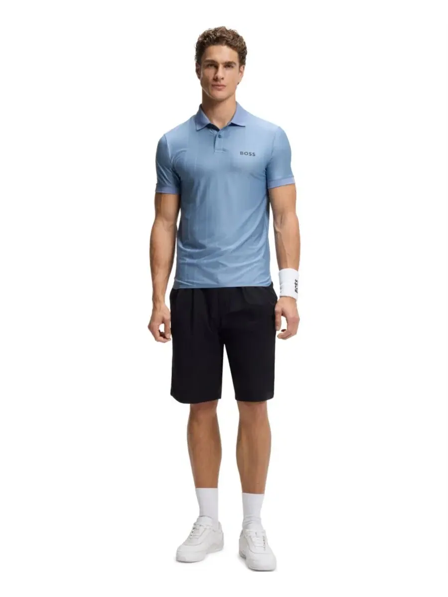 Поло с коротким рукавом из стрейч-джерси с принтом BOSS Men's Four-Way Stretch Stripe-Jersey — изображение 4 из 5, синий