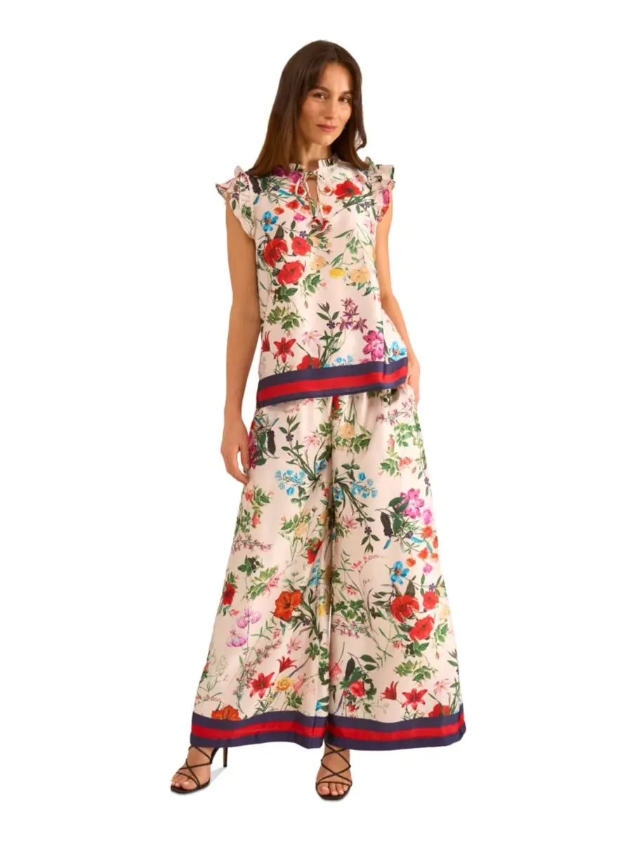 Комплект из топа с принтом и широких брюк Floral-Print Flutter-Sleeve Top & Wide-Leg Pants Vince