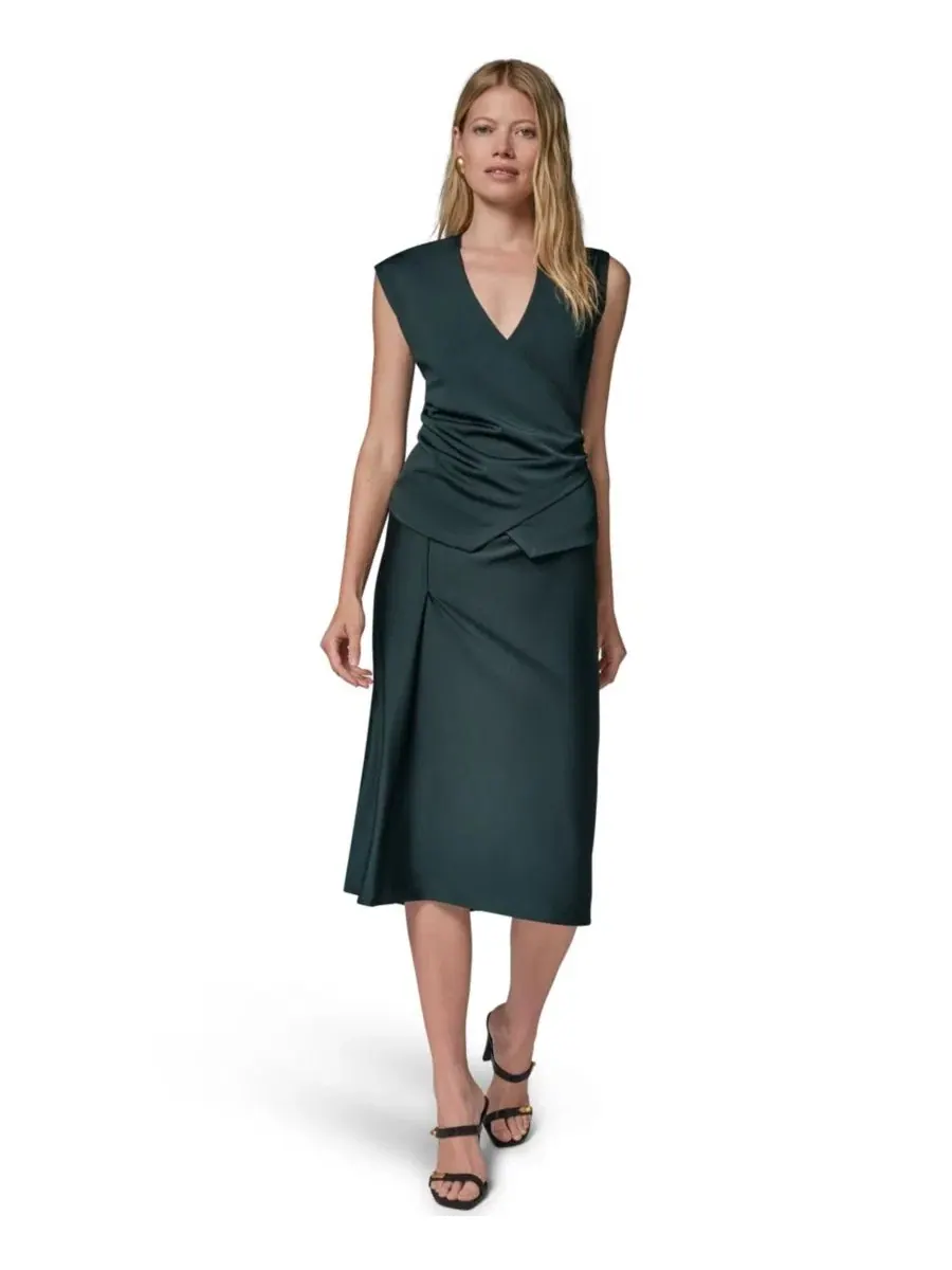 Блузка с V-образным вырезом и металлической фурнитурой Donna Karan New York — изображение 2 из 8, черный