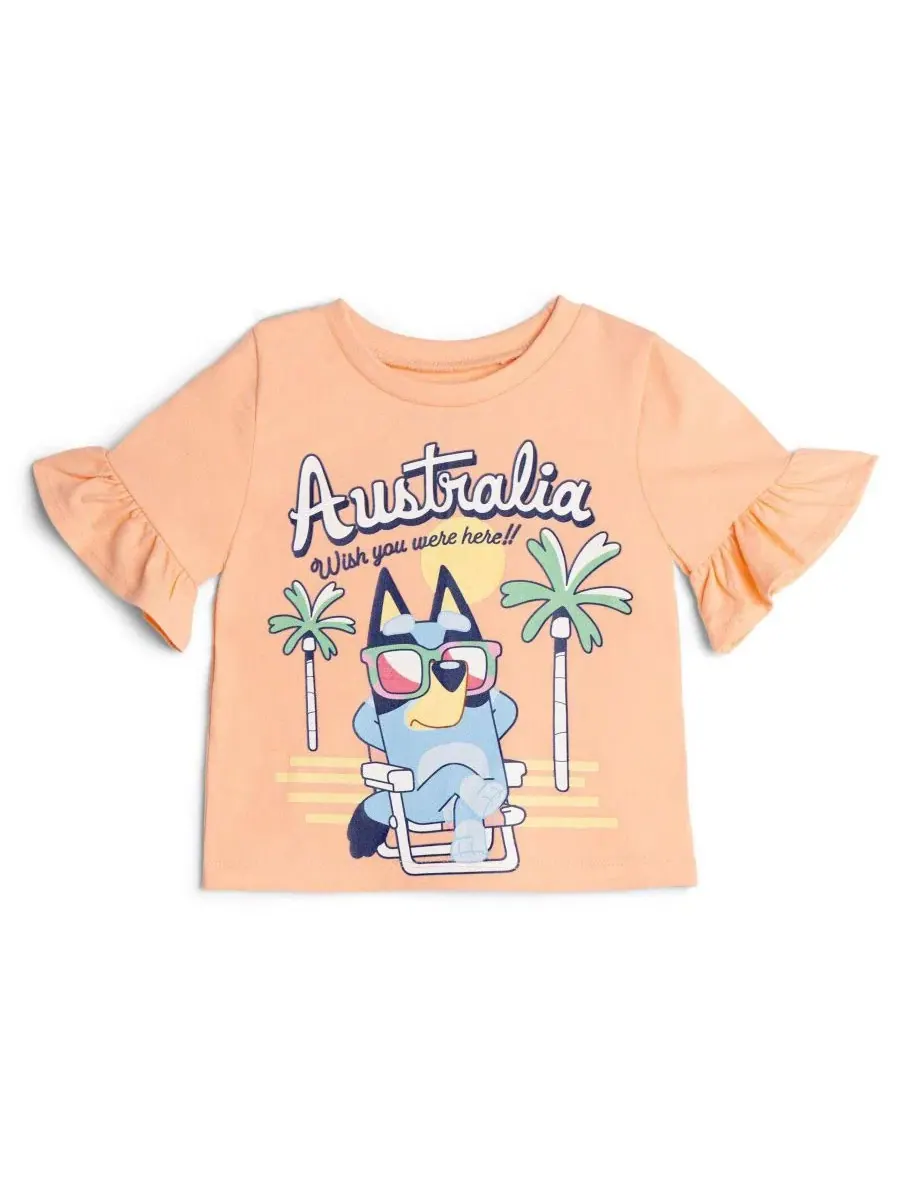 Комплект из футболки и шорт для девочек, с принтом Bluey Bluey, Peach Stripe Bluey — изображение 3 из 3