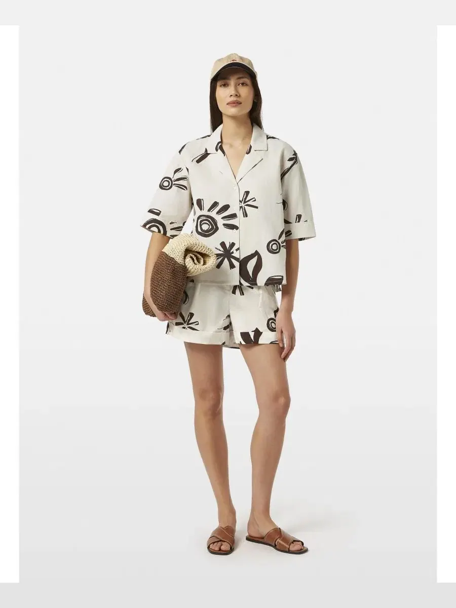 Шорты женские с принтом, высокая посадка SCOTCH & SODA, Inky Sun Linen — изображение 2 из 6