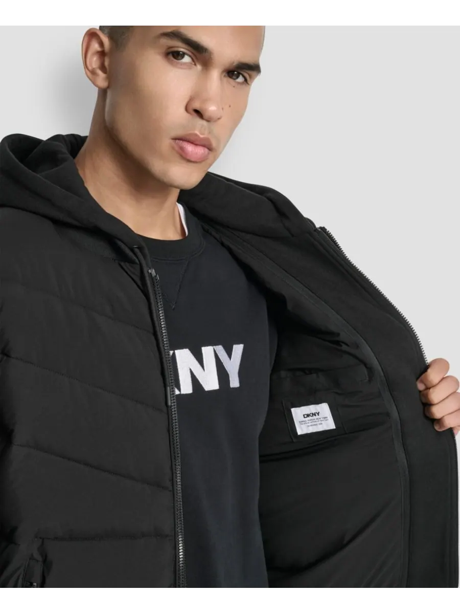 Мужская стеганая куртка-бомбер с капюшоном DKNY — изображение 3 из 4, черный