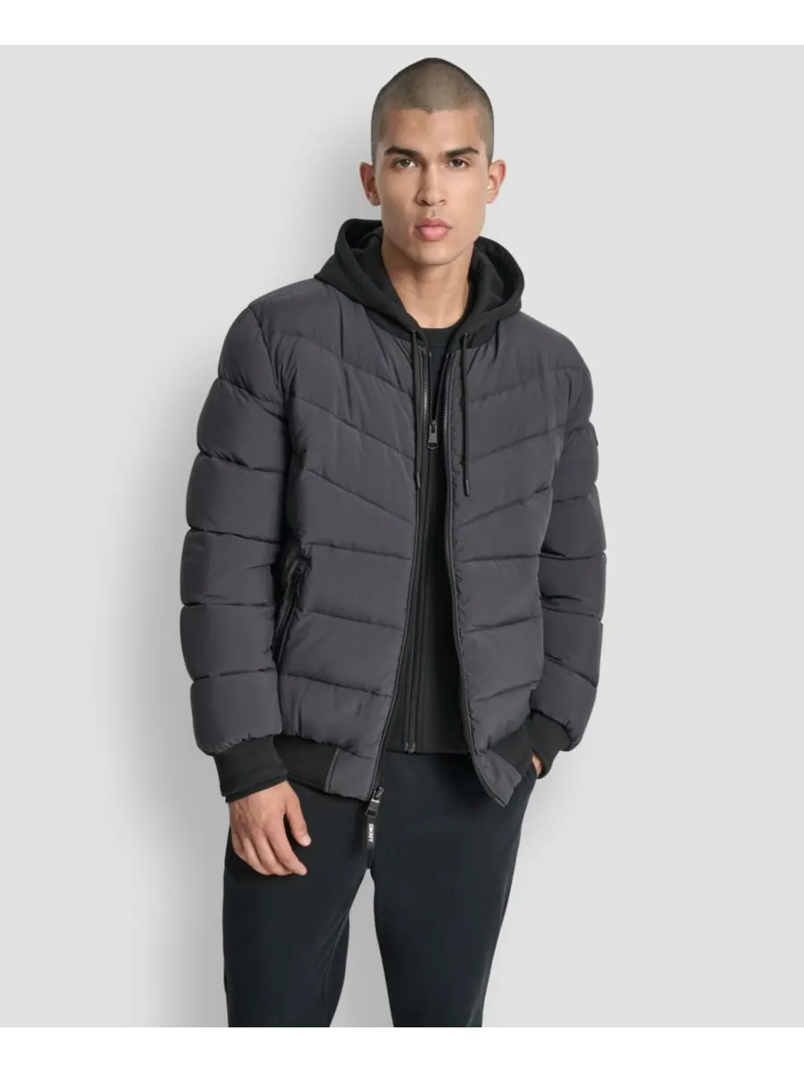 Мужская стеганая куртка-бомбер с капюшоном DKNY — изображение 1 из 4, железный