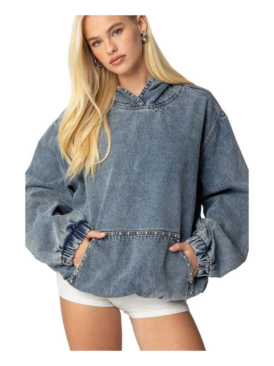 Женская толстовка Marney Oversized Studded Denim Hoodie Edikted