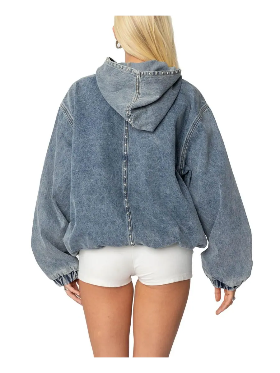 Женская толстовка Marney Oversized Studded Denim Hoodie Edikted — изображение 2 из 5, синий