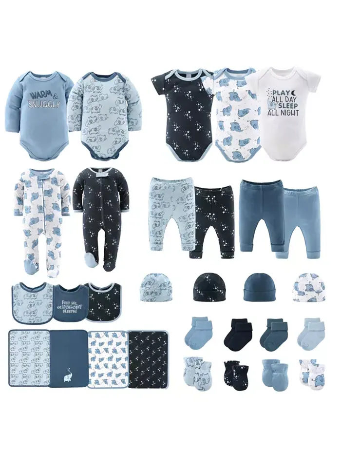 Подарочный набор для новорожденных Baby Boys Layette слон синий, 30 предметов The Peanutshell