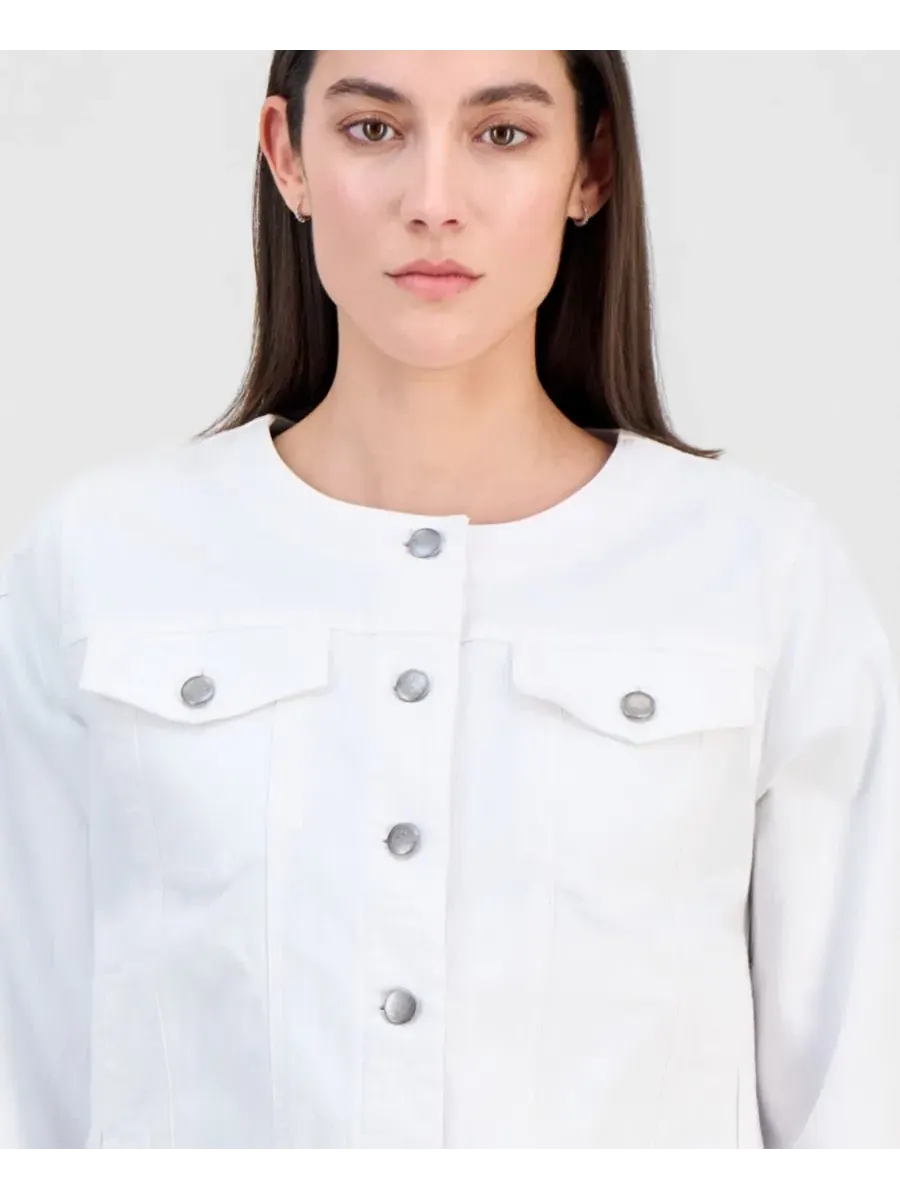 Джинсовая куртка с круглым вырезом для невысоких девушек Eileen Fisher — изображение 2 из 4, белый