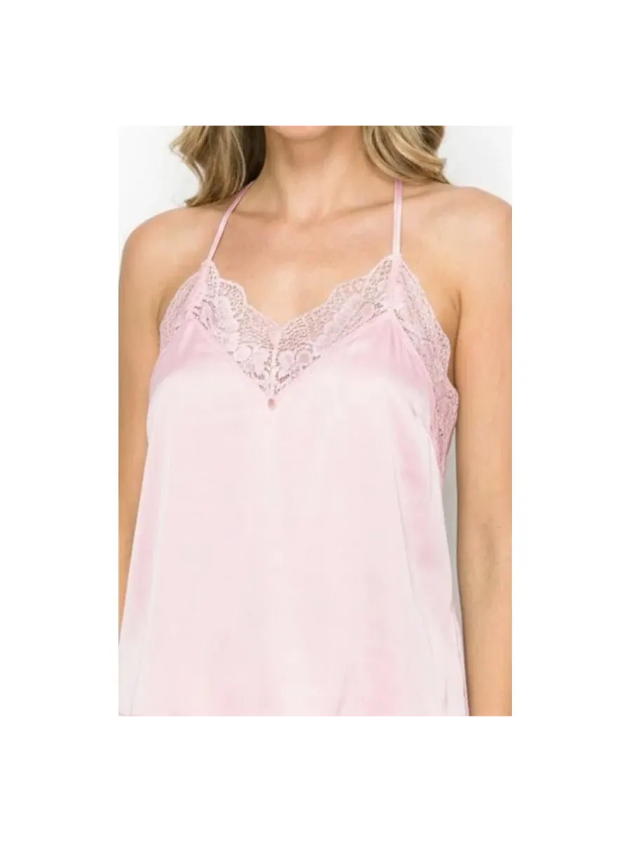 Комплект из топа и шорт из атласа с кружевом Rose Badgley Mischka — изображение 4 из 6, розовый