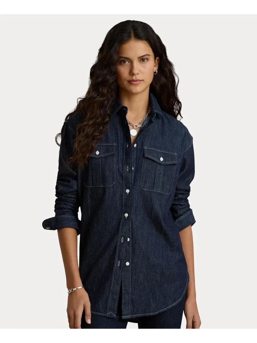 Джинсовая рубашка свободного кроя с длинным рукавом, модель Lauren Ralph Lauren