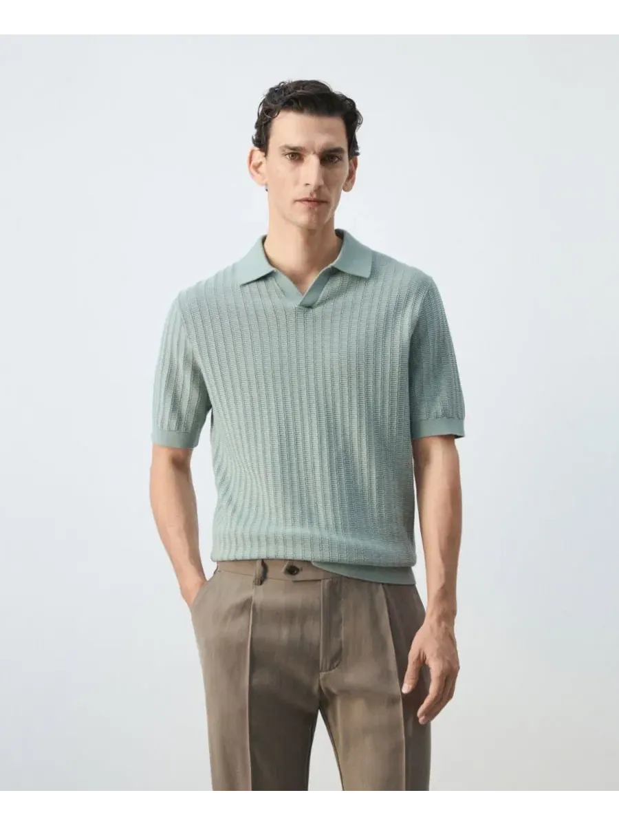 Мужское поло из хлопкового трикотажа Structured Knit Polo Shirt Cotton MANGO