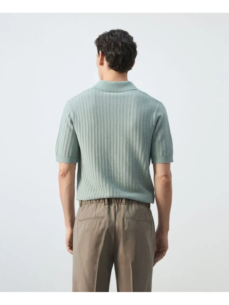 Мужское поло из хлопкового трикотажа Structured Knit Polo Shirt Cotton MANGO — изображение 2 из 5, зеленый