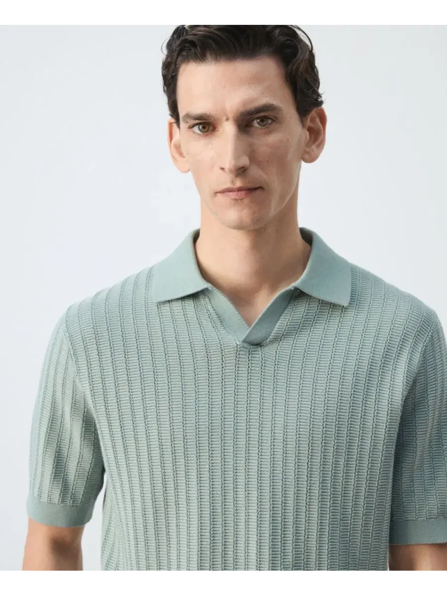 Мужское поло из хлопкового трикотажа Structured Knit Polo Shirt Cotton MANGO — изображение 3 из 5, зеленый