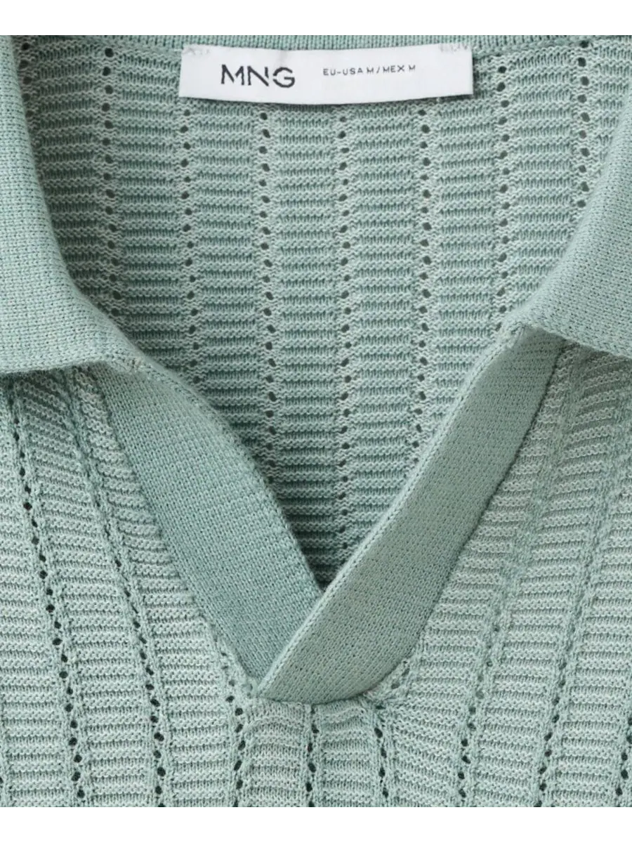 Мужское поло из хлопкового трикотажа Structured Knit Polo Shirt Cotton MANGO — изображение 4 из 5, зеленый