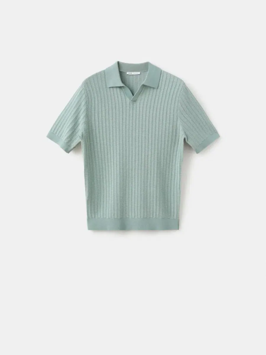 Мужское поло из хлопкового трикотажа Structured Knit Polo Shirt Cotton MANGO — изображение 5 из 5, зеленый