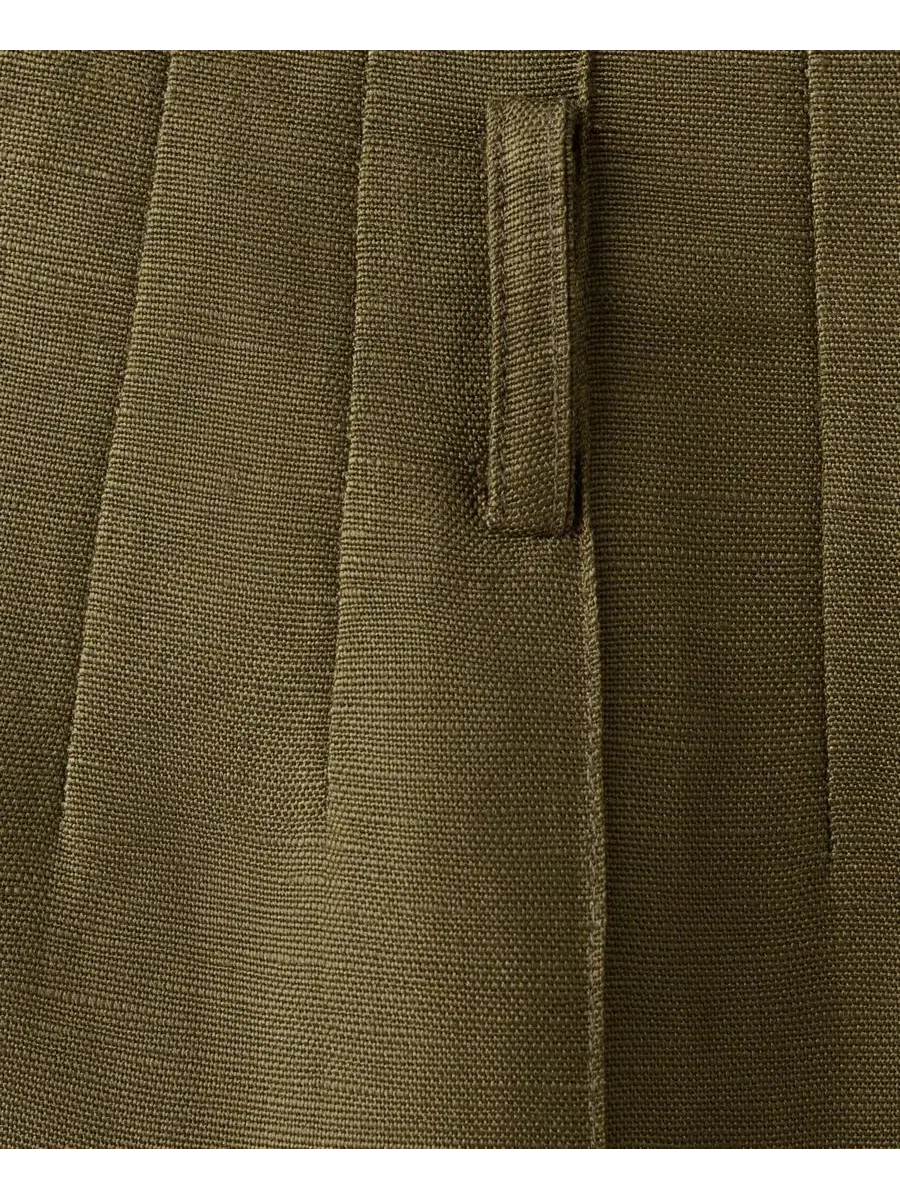 Шорты с высокой посадкой из льна, модель High-Waist Linen Shorts MANGO — изображение 3 из 6, хаки
